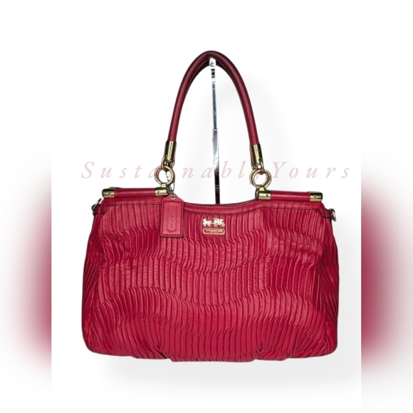 Coach Handbags - Coach Madison Satchel Shoulder Bag Red Pink Pleated Gathered Leather Large 21281